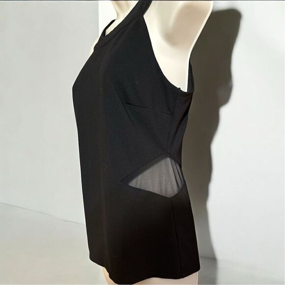 Ro & De Black Dressy Sleeveless Top Back Zipper Back Sheer Diamond Mesh Cutouts - Picture 3 of 9